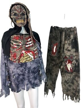 Spirit Adult Unisex Zombie Reaper Costume Set with Mask & Gloves Black, Gray